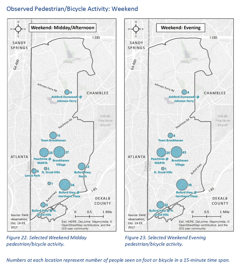 Map of observed pedestrian/bike activity in Brookhaven, GA. Created in ArcGIS as supporting documentation for a land use analysis.
