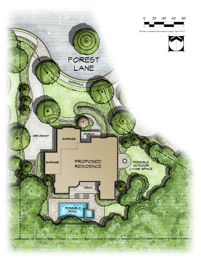 Residential landscape concept plan. AutoCAD/hand sketch &amp; Photoshop.