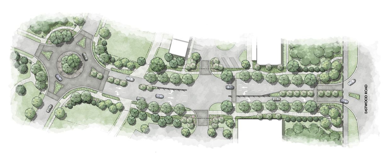 Conceptual entrance drive landscape plan - Photoshop rendering.