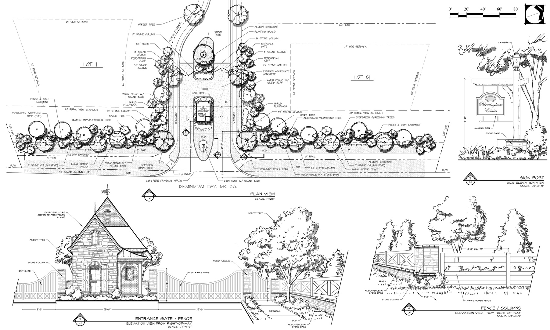 Entrance design concept. AutoCAD/hand sketch combo. Gatehouse by others.